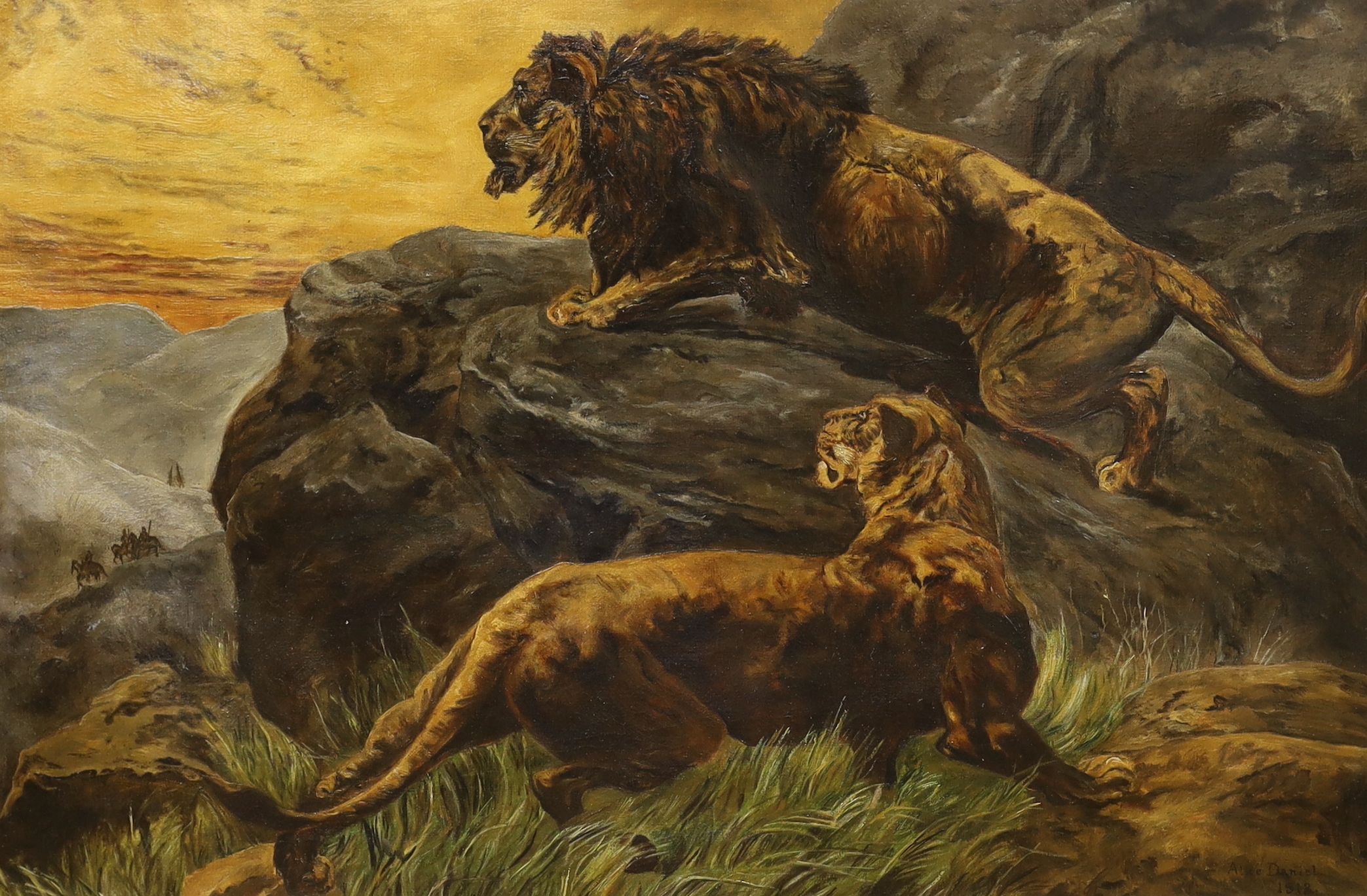 Alice Daniel, early 20th century oil on canvas, after Herbert Dicksee, 'In the Enemies Country', signed and dated 1913, 75 x 50cm